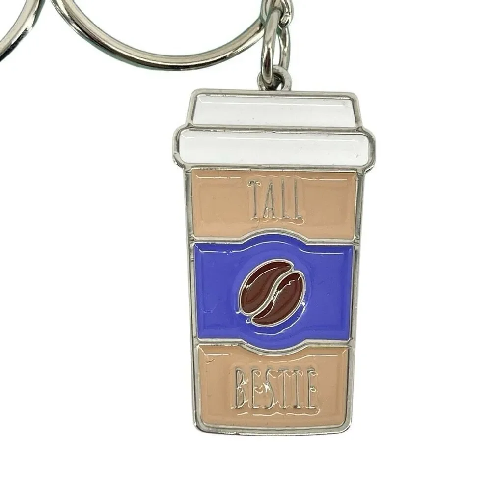 Best Friend Coffee Cup Keychain Set Short Tall Bestie Bag Charm Gift New